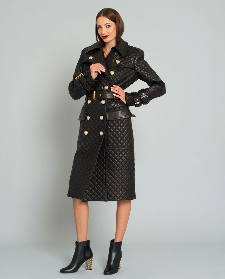 Pikowany płaszcz ze skóry