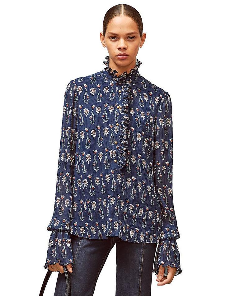 Granatowa bluzka w kwiaty