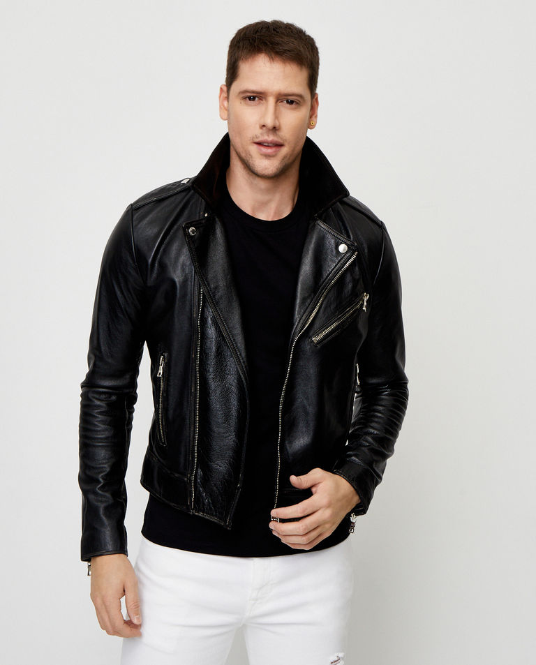 Skórzana kurtka z logo Balmain