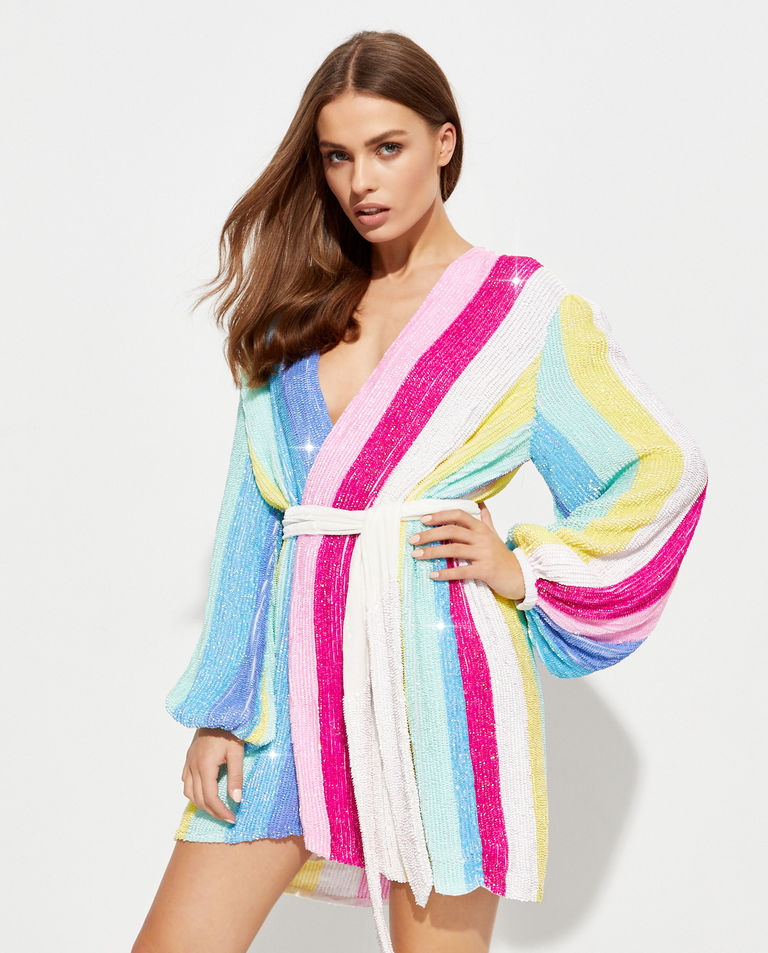 Sukienka w tęczowe paski z cekinami Gabrielle