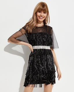 Czarna sukienka mini Berry Fringe - Image #0
