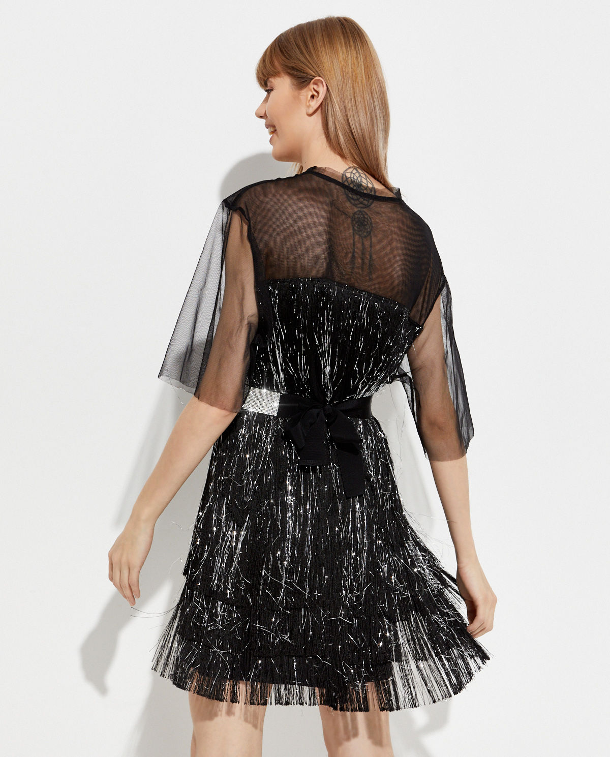 Czarna sukienka mini Berry Fringe - Image #2