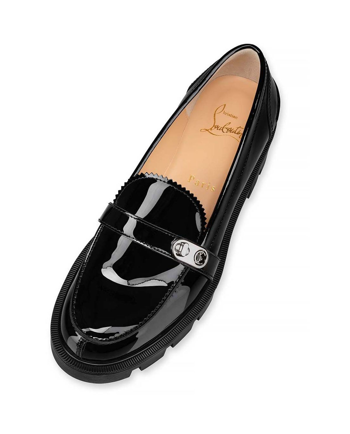 christian louboutin lock woody patent red sole loafers