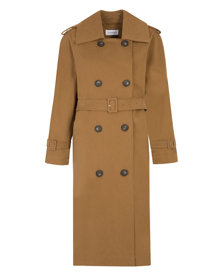 Brązowy dwurzędowy trencz