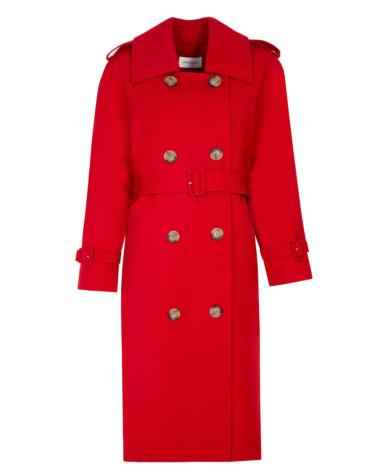 Czerwony dwurzędowy trencz