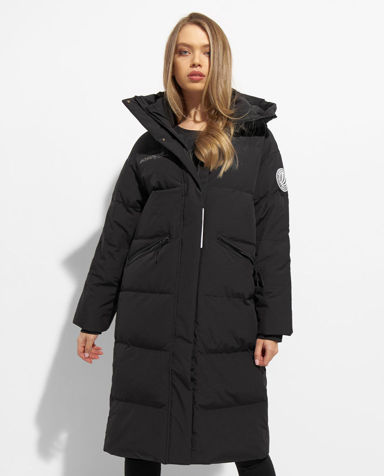 Czarna pikowana kurtka z logowanym kapturem