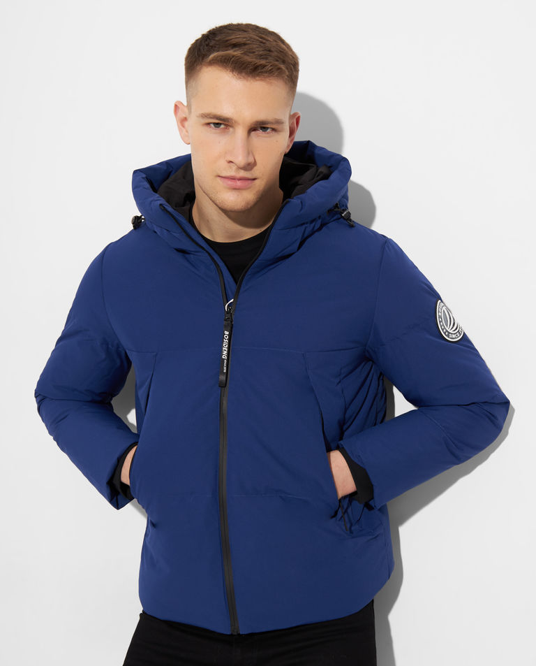 Niebieska kurtka puchowa z kapturem