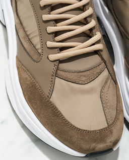 Skórzane szaro-beżowe sneakersy Veloce - Image #5