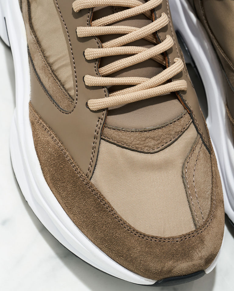 Skórzane szaro-beżowe sneakersy Veloce - Image #5