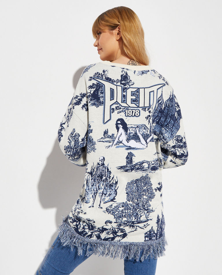 Wzorzysty sweter z frędzlami Fringe