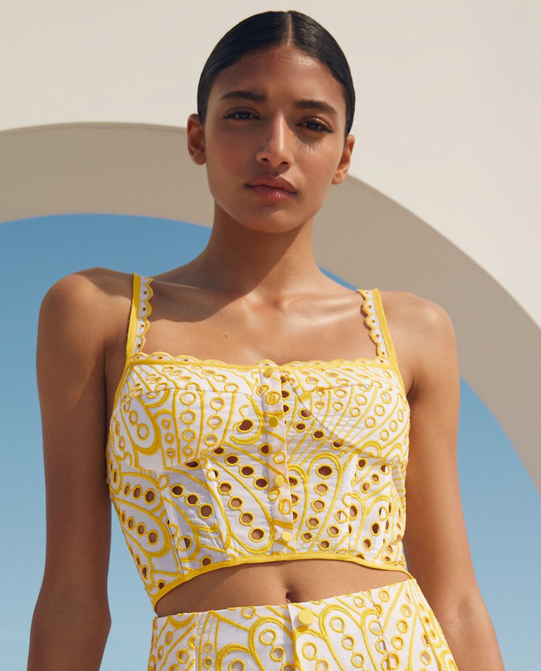 Żółty haftowany top Tessa