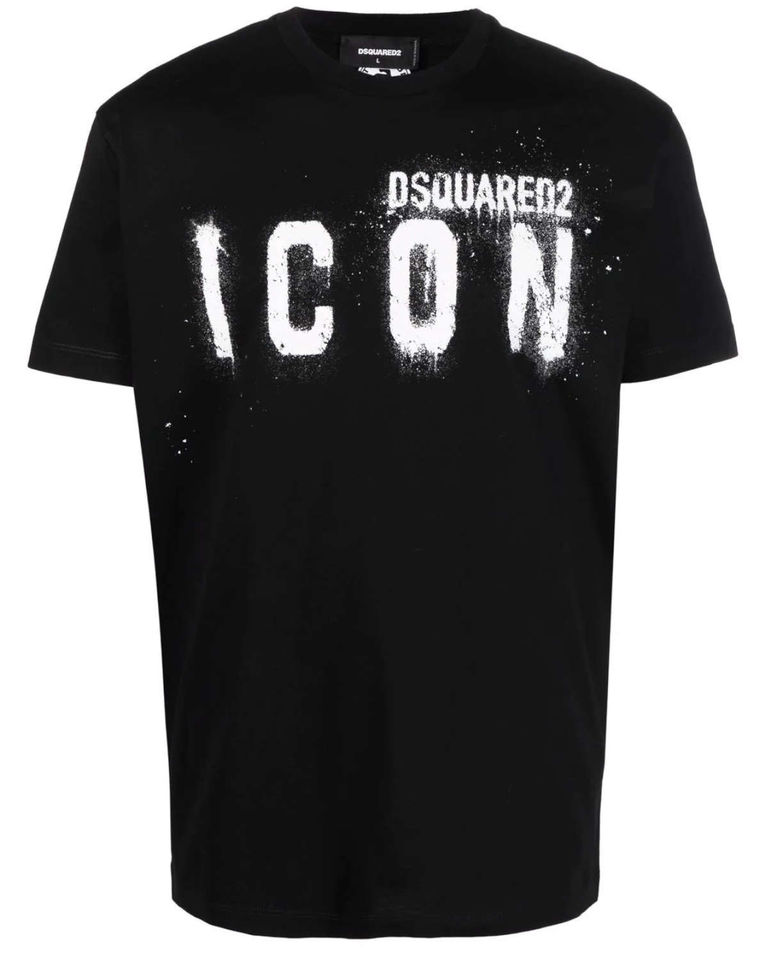 Czarny t-shirt z kontrastowym nadrukiem