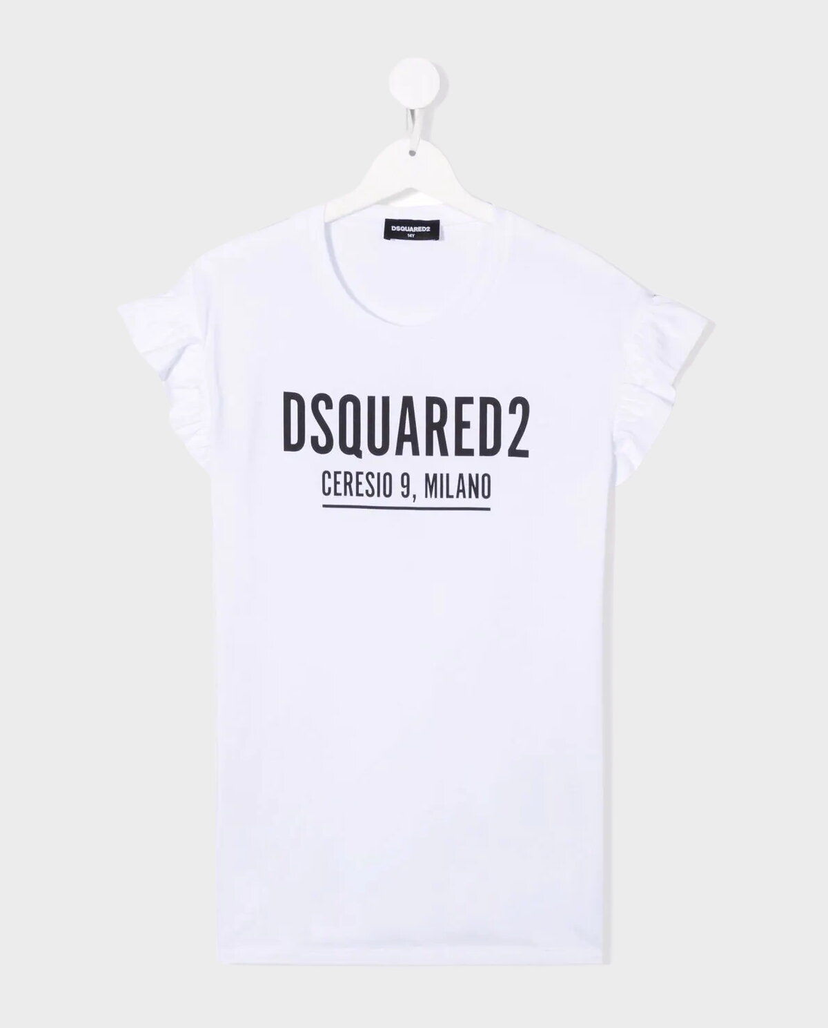 Biały t-shirt z falbankami na rękawach 4-16 lat - Image #0