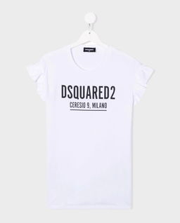 Biały t-shirt z falbankami na rękawach 4-16 lat - Image #0