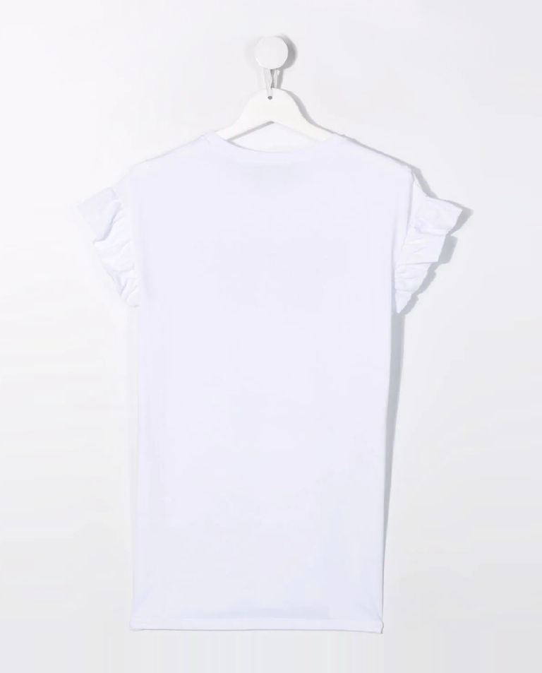 Biały t-shirt z falbankami na rękawach 4-16 lat - Image #1