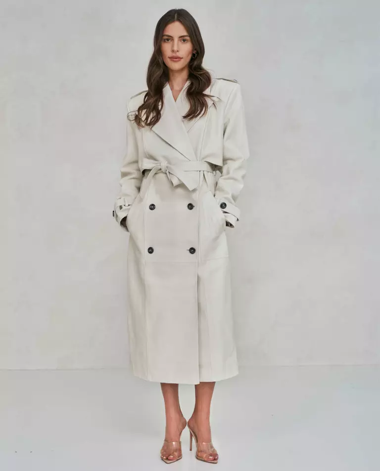 Skórzany płaszcz w kolorze ecru London