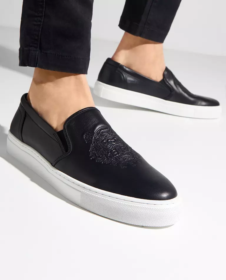 Czarne skórzane trampki z tygrysem