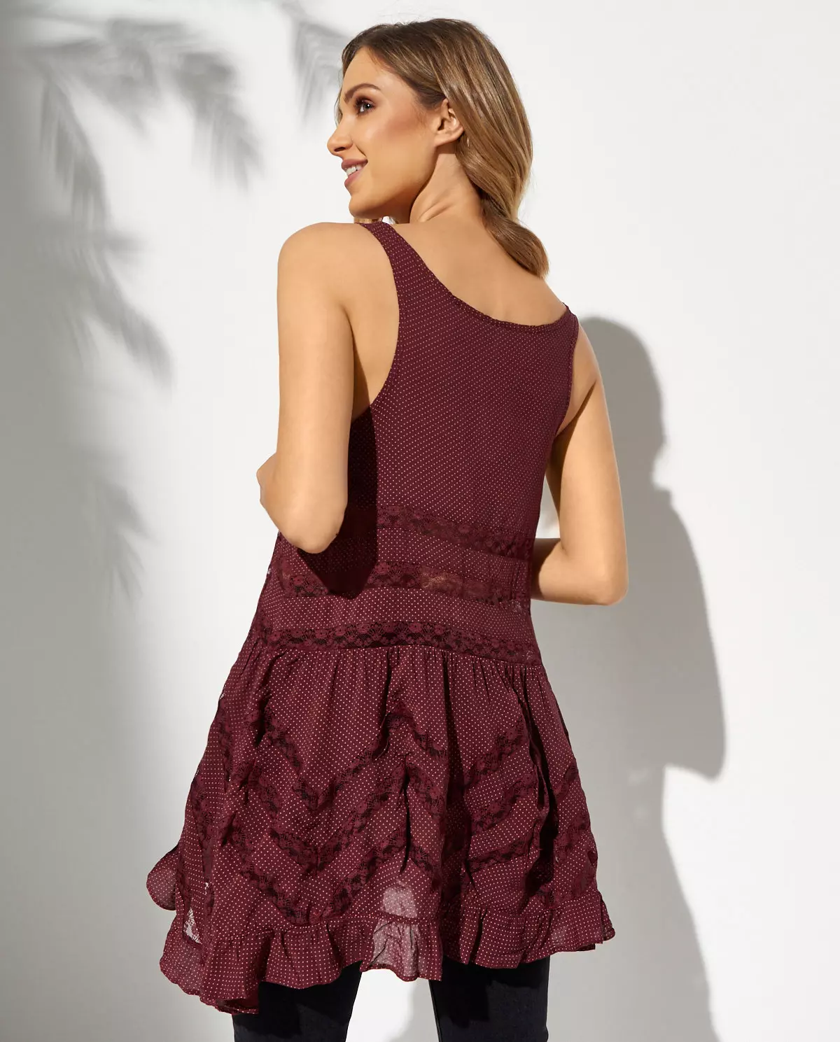 Bordowy top z koronką Voile and Lace - Image #1