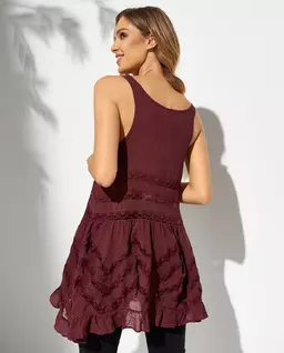 Bordowy top z koronką Voile and Lace - Image #1