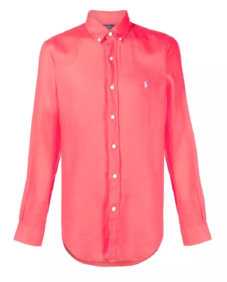 Czerwona lniana koszula z logo