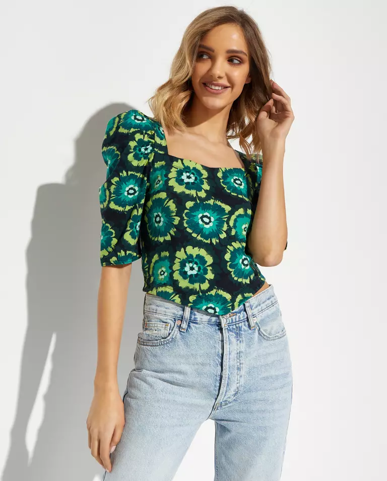 Crop top w kwiatowy print - Image #0
