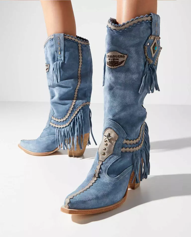 Niebieskie kozaki z zamszu