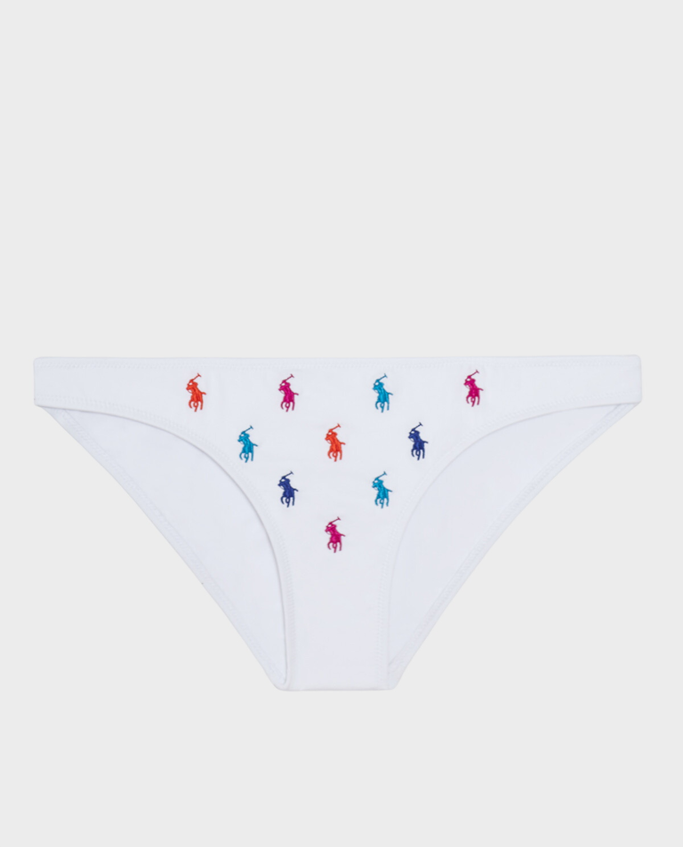 Biały dół od bikini z kolorowym logo