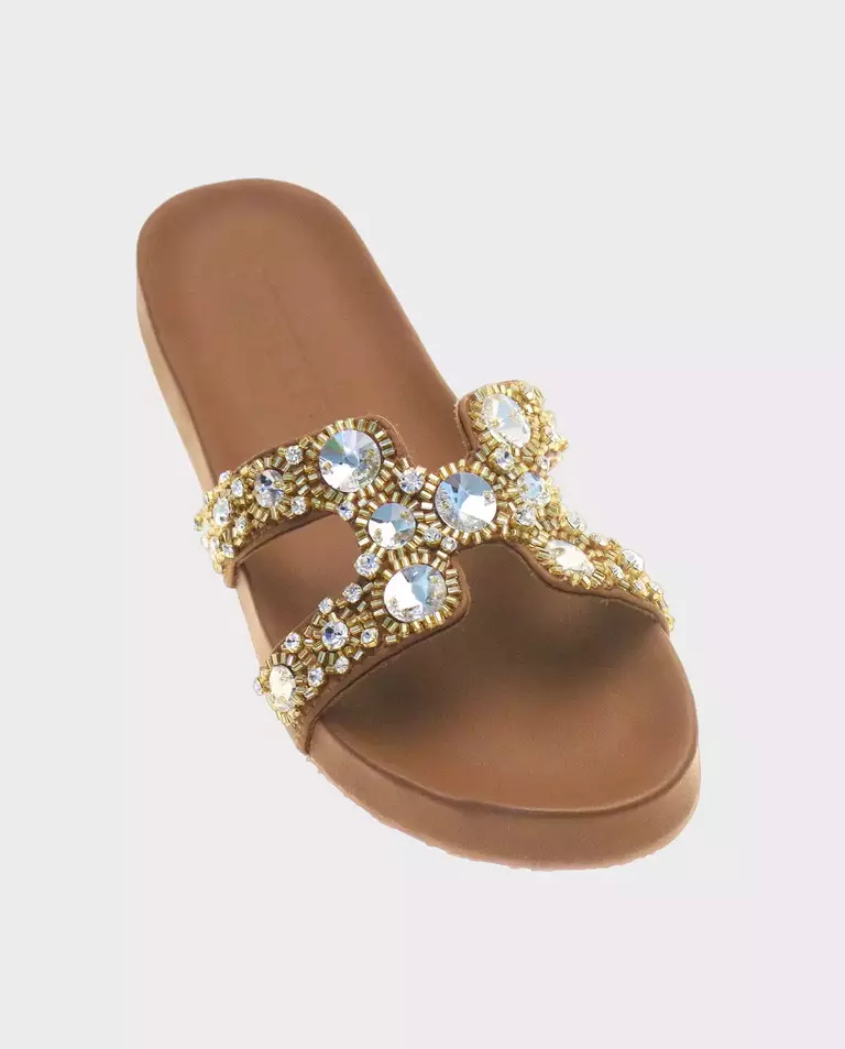 Brązowe klapki z kryształami Arica