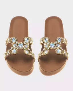 Brązowe klapki z kryształami Arica - Image #3