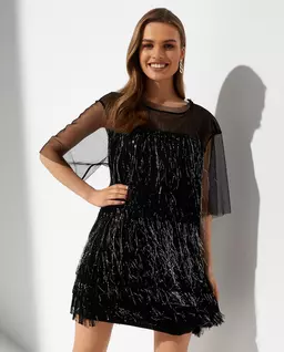 Czarna sukienka mini Berry Fringe - Image #1
