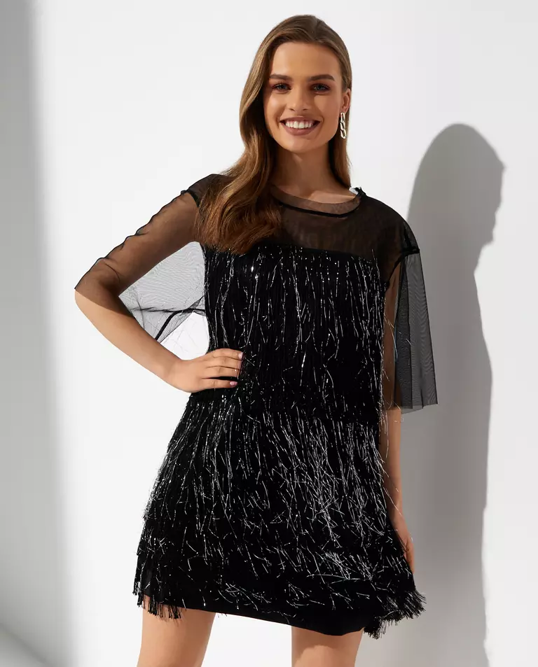 Czarna sukienka mini Berry Fringe - Image #1