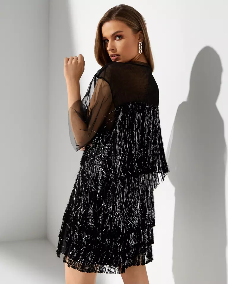 Czarna sukienka mini Berry Fringe - Image #8