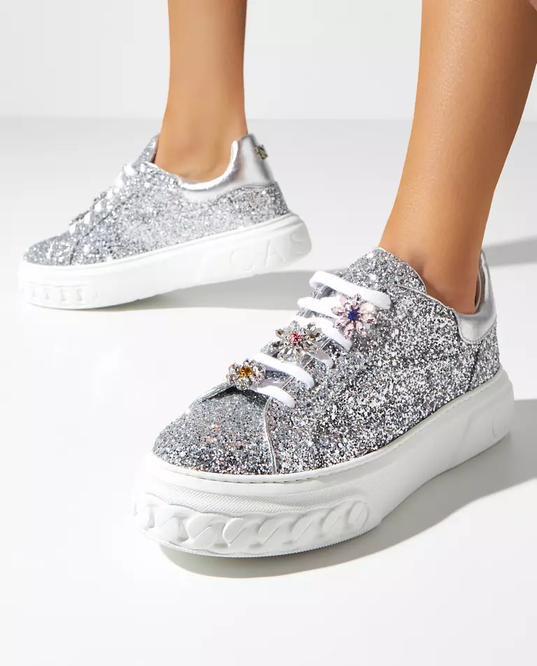 Srebrne sneakersy Off Road My Flower
