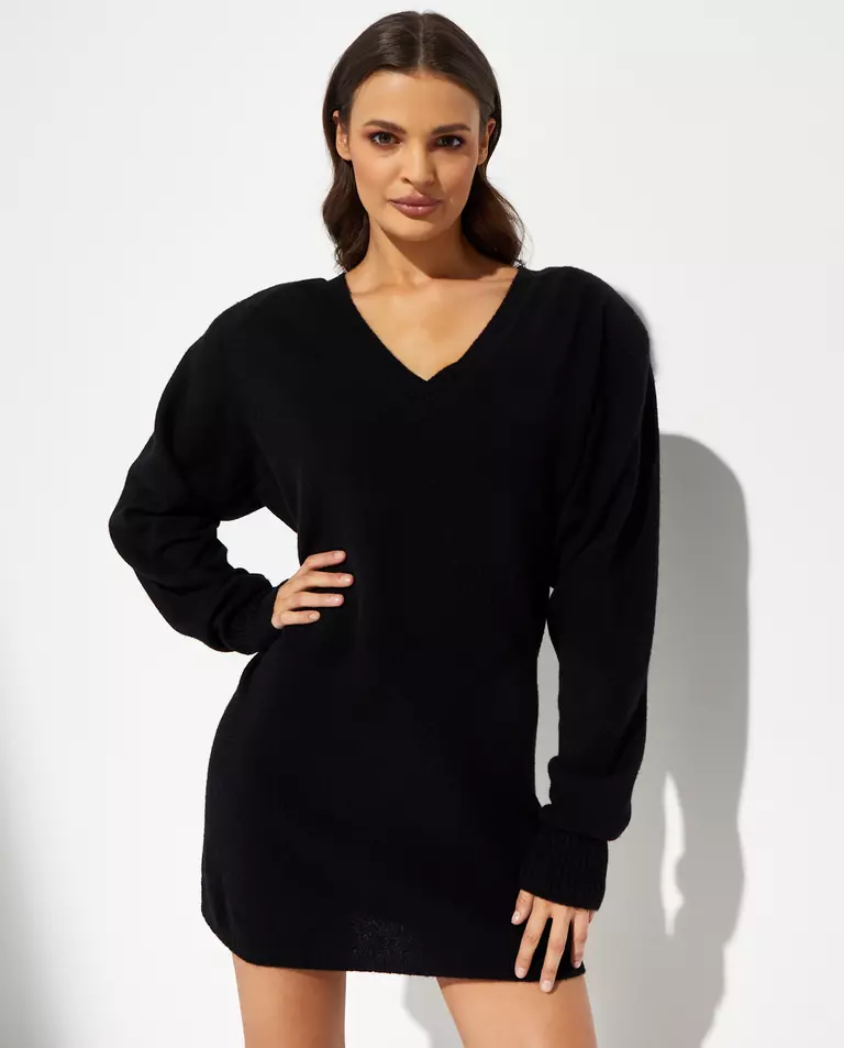 Czarna sukienka mini z wełny i kaszmiru