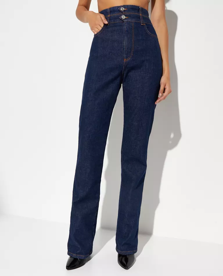 Jeansy straight z wysokim stanem