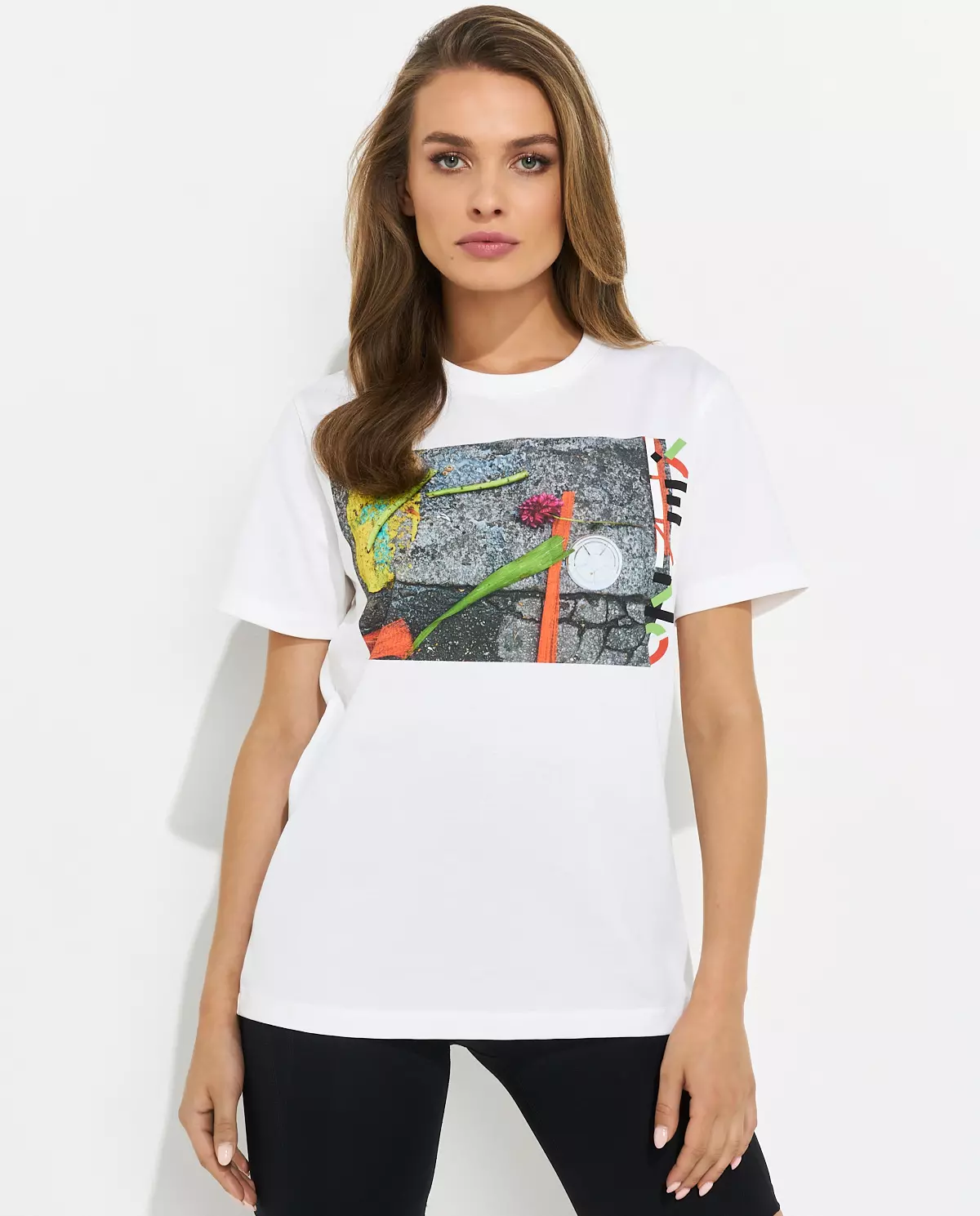 Bawełniany biały t-shirt z nadrukiem - Image #0