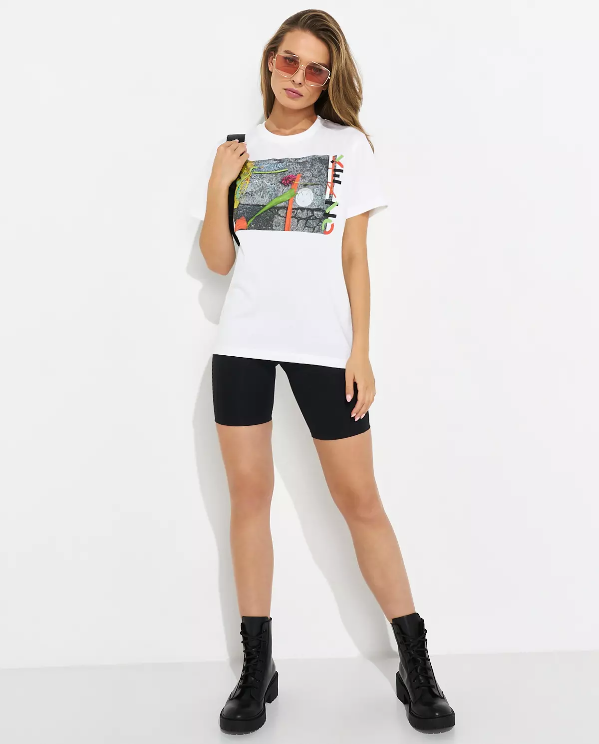 Bawełniany biały t-shirt z nadrukiem - Image #2