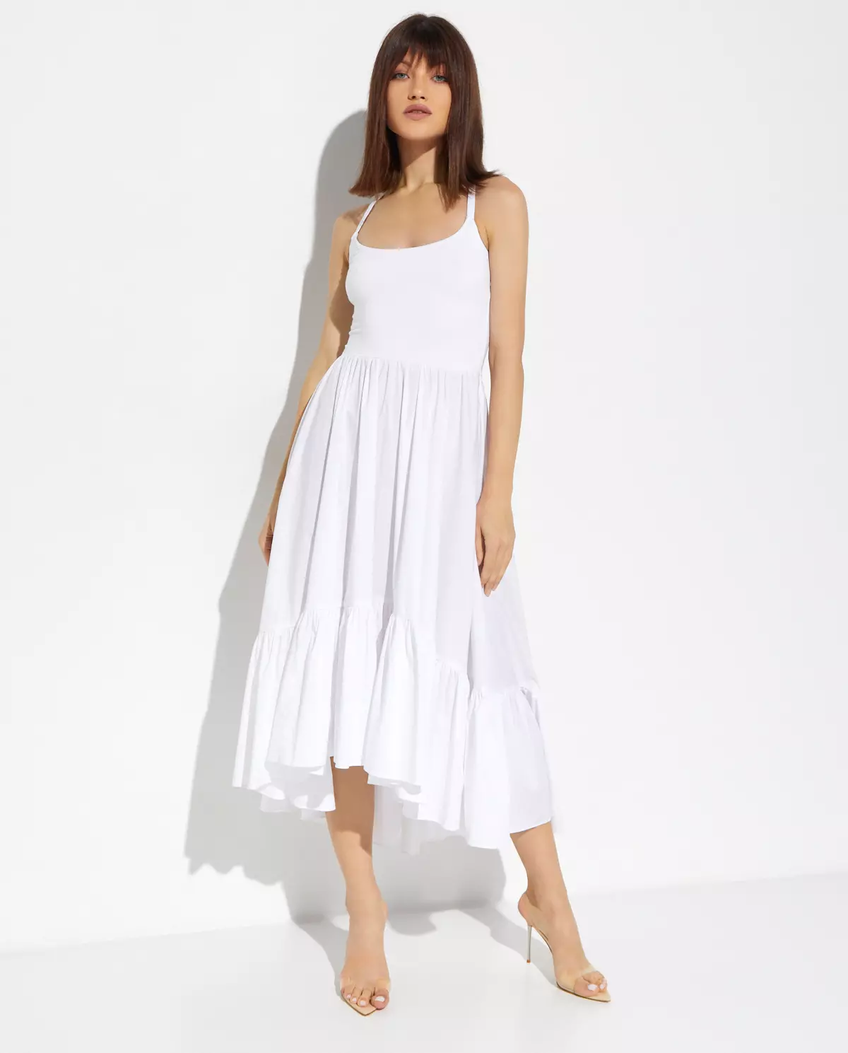 Biała sukienka midi z falbankami Veronica Dress - Image #0