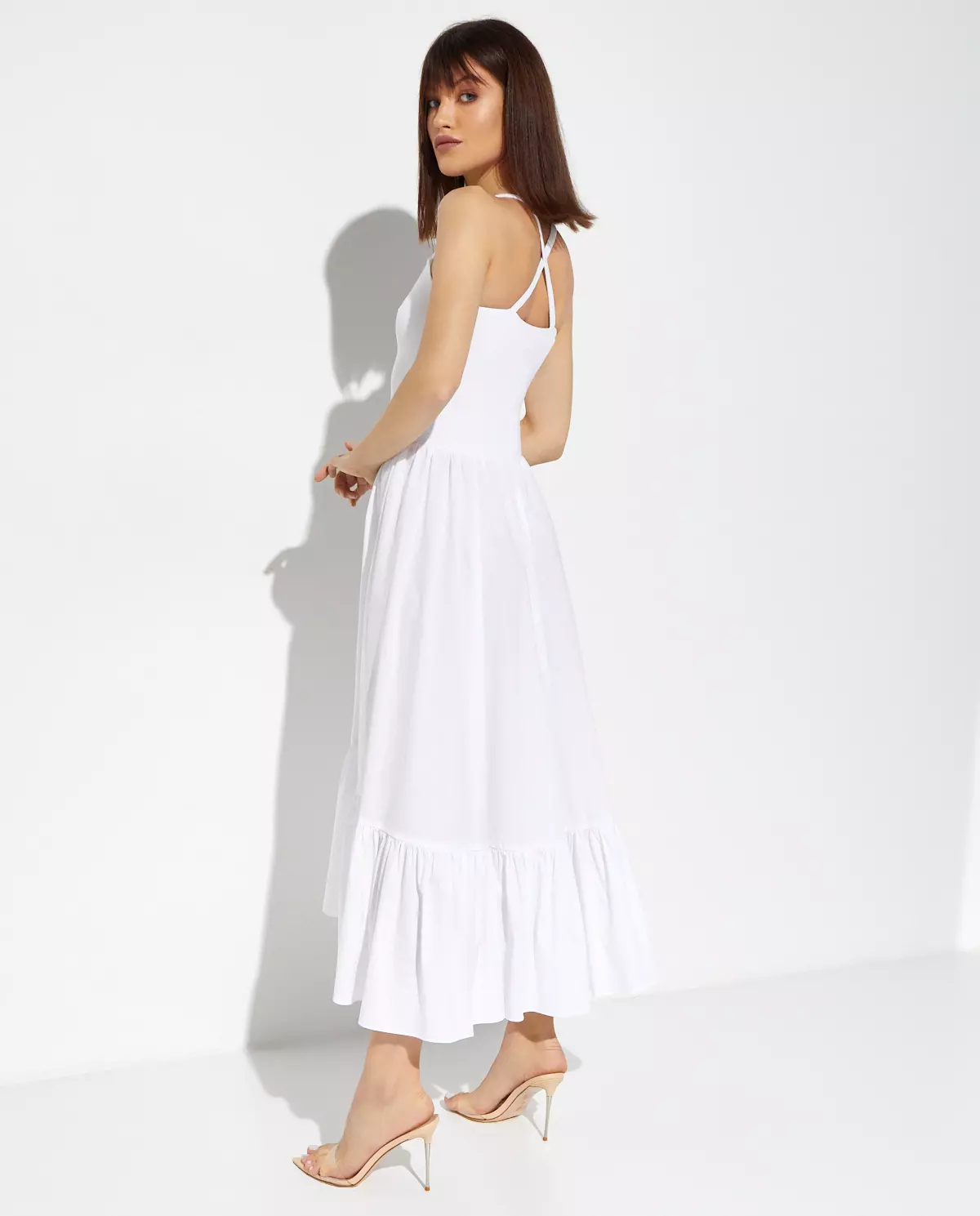 Biała sukienka midi z falbankami Veronica Dress - Image #1