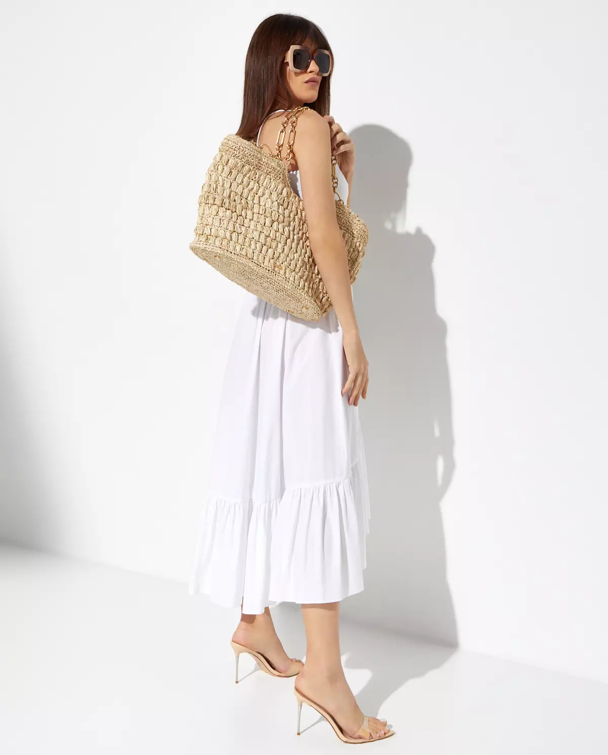 Biała sukienka midi z falbankami Veronica Dress - Image #3