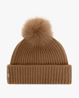 Brązowa kaszmirowa czapka z pomponem - Image #0