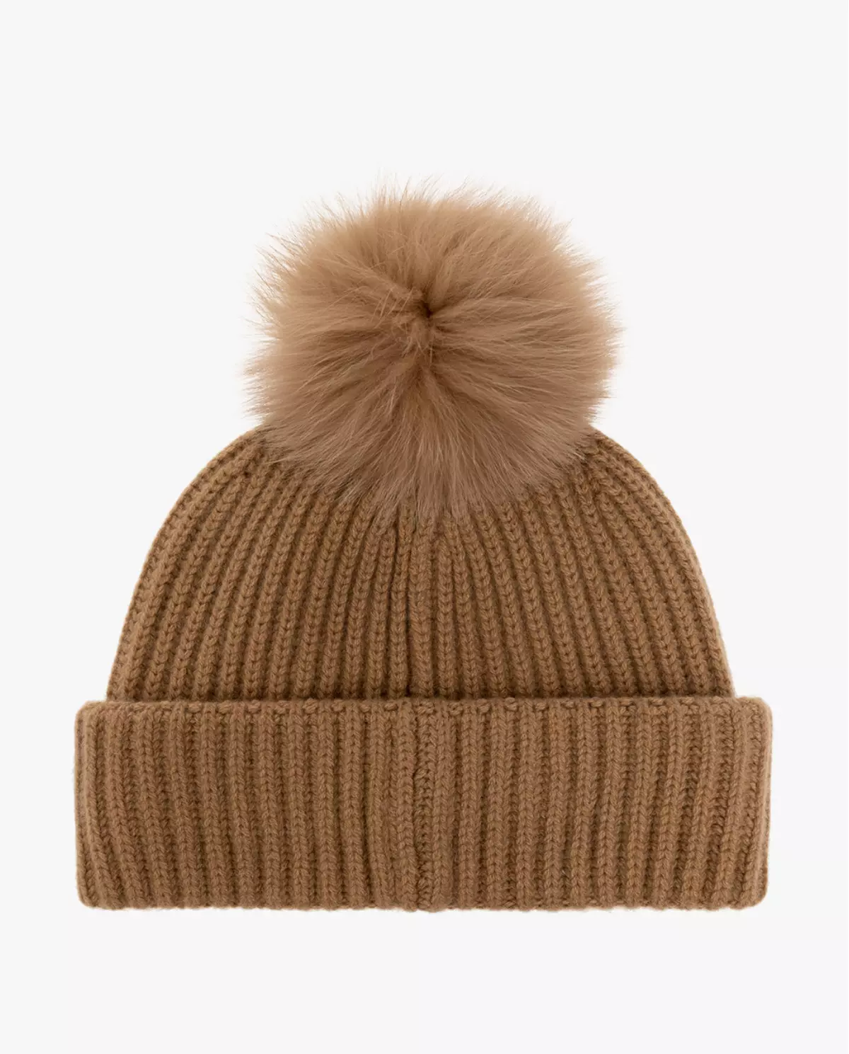 Brązowa kaszmirowa czapka z pomponem - Image #1