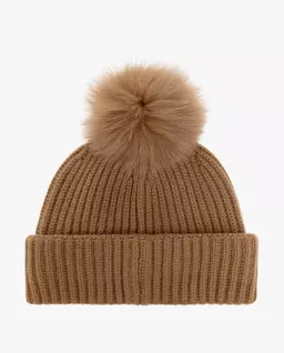 Brązowa kaszmirowa czapka z pomponem - Image #1