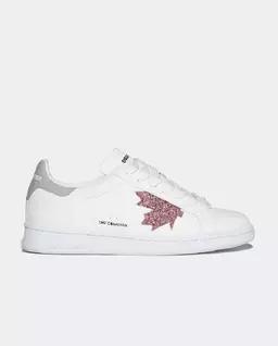 Skórzane sneakersy z brokatowym logo marki - Image #0