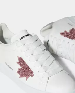 Skórzane sneakersy z brokatowym logo marki - Image #4