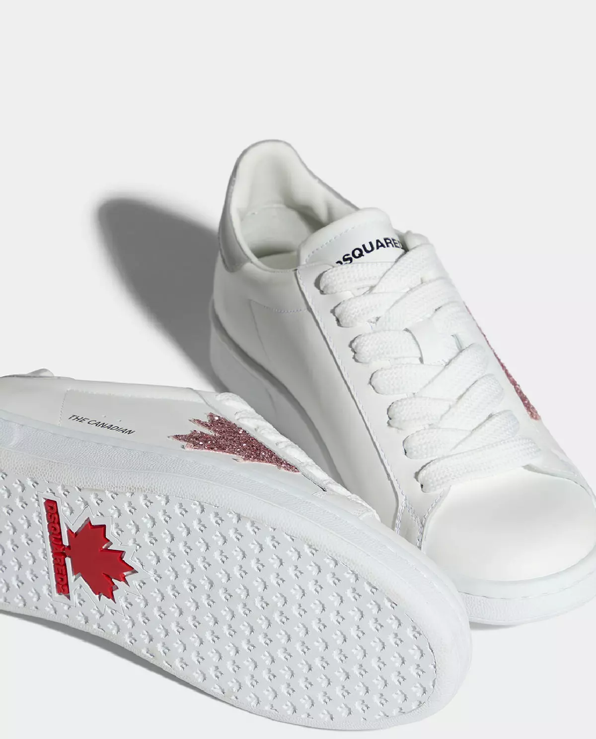 Skórzane sneakersy z brokatowym logo marki - Image #5