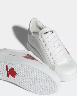 Skórzane sneakersy z brokatowym logo marki - Image #5