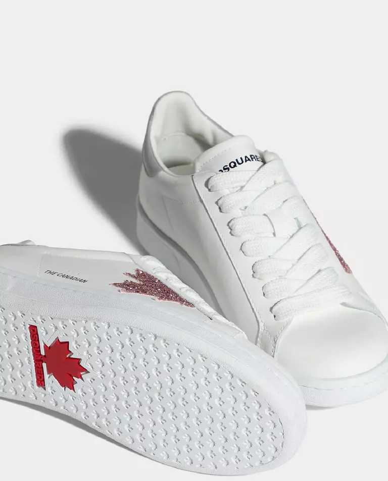Skórzane sneakersy z brokatowym logo marki - Image #5