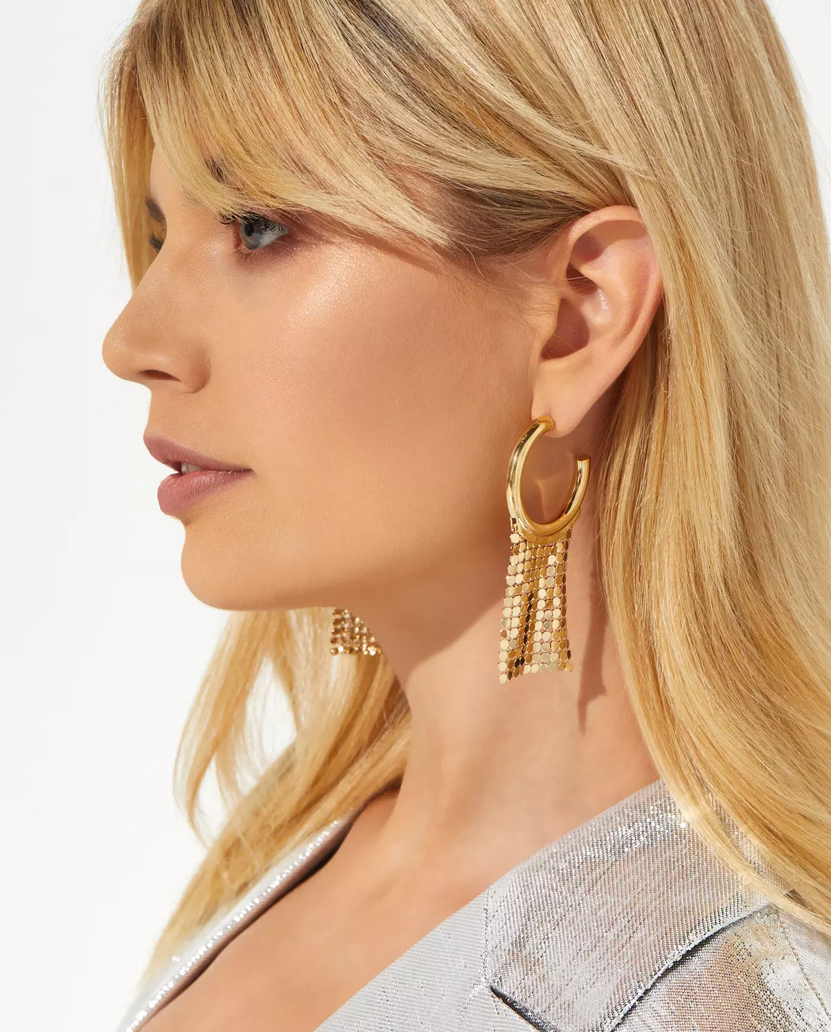 Złote okrągłe kolczyki z siatką - Image #2