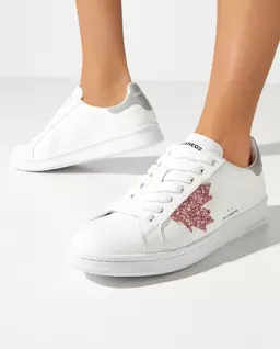 Skórzane sneakersy z brokatowym logo marki - Image #1